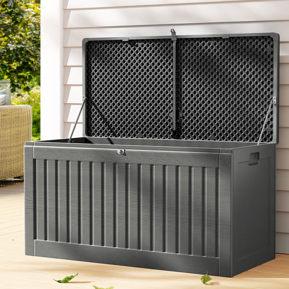 Gardeon Outdoor Storage Box Container Garden Toy Indoor Tool Chest Sheds 270L Dark Grey