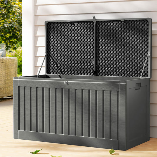 Gardeon Outdoor Storage Box Container Garden Toy Indoor Tool Chest Sheds 270L Dark Grey