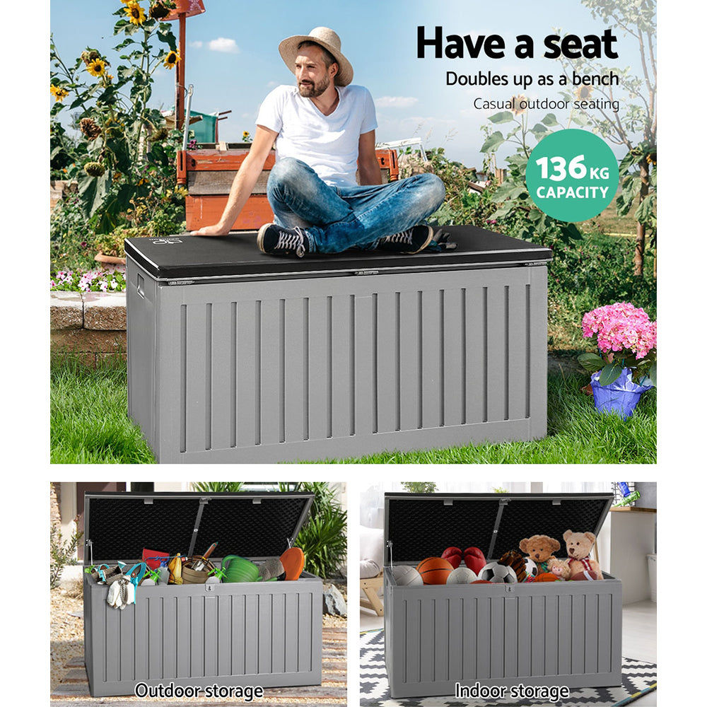 Gardeon Outdoor Storage Box Container Garden Toy Indoor Tool Chest Sheds 270L Dark Grey