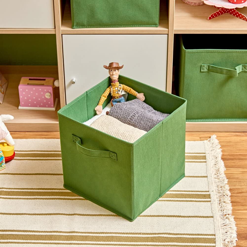 Pack of 6 Foldable Fabric Basket,  Collapsible Storage Cube for Nursery, Office, Home Decor, Shelf Cabinet, Cube Organizers (Kale Green)