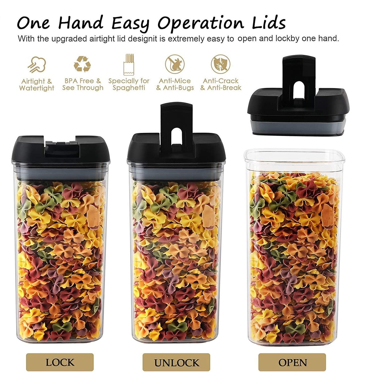 7 Pieces Airtight Food Storage and BPA Free Plastic with Easy Lock Black Lids Labels for Kitchen