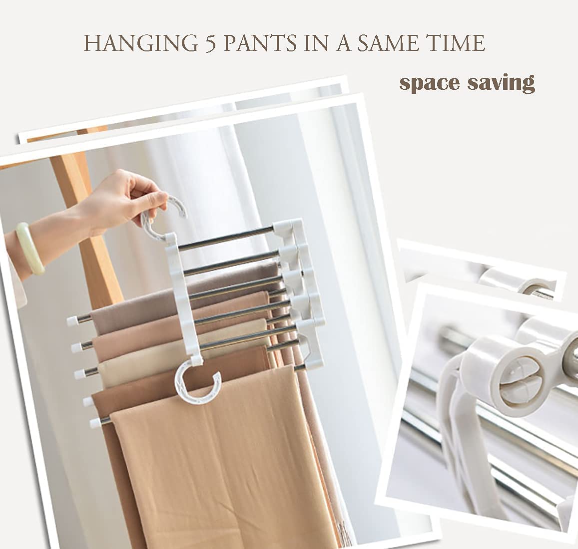 2 Pack Stainless Steel Adjustable 5 in 1 Pants Hangers Non-Slip Space Saving for Home Storage