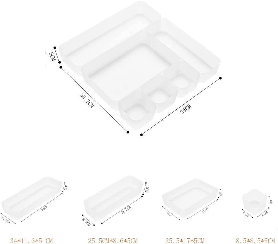 6 Pack Frosted plastic dresser and desk drawer storage rack for make-up brushes and kitchen