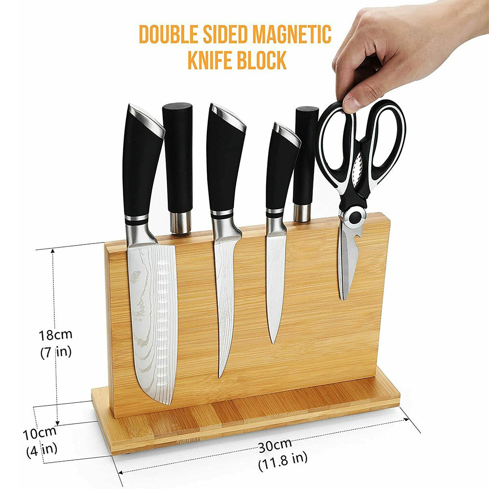 Double Sided Magnetic Knife Block Bamboo Stylish Modern Magnetic Knife Holder