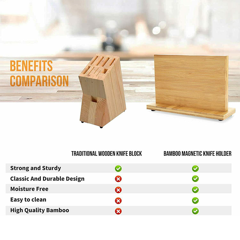 Double Sided Magnetic Knife Block Bamboo Stylish Modern Magnetic Knife Holder