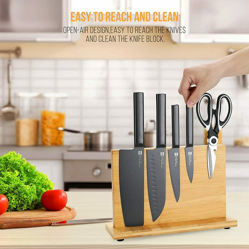 Double Sided Magnetic Knife Block Bamboo Stylish Modern Magnetic Knife Holder