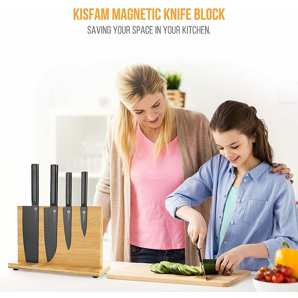 Double Sided Magnetic Knife Block Bamboo Stylish Modern Magnetic Knife Holder