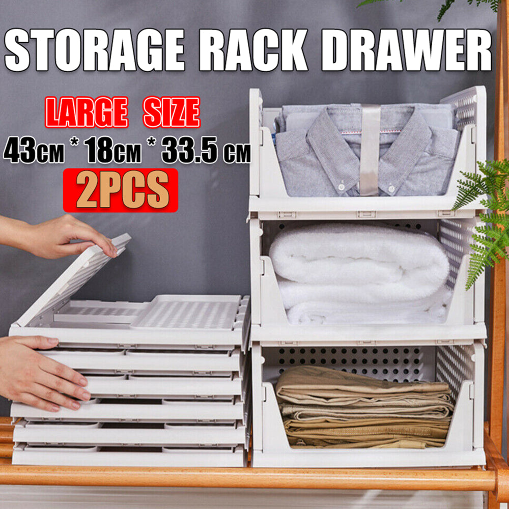 2X Stackable Wardrobe Storage DIY Hanging Closet Organizer Clothes Shelf Rack