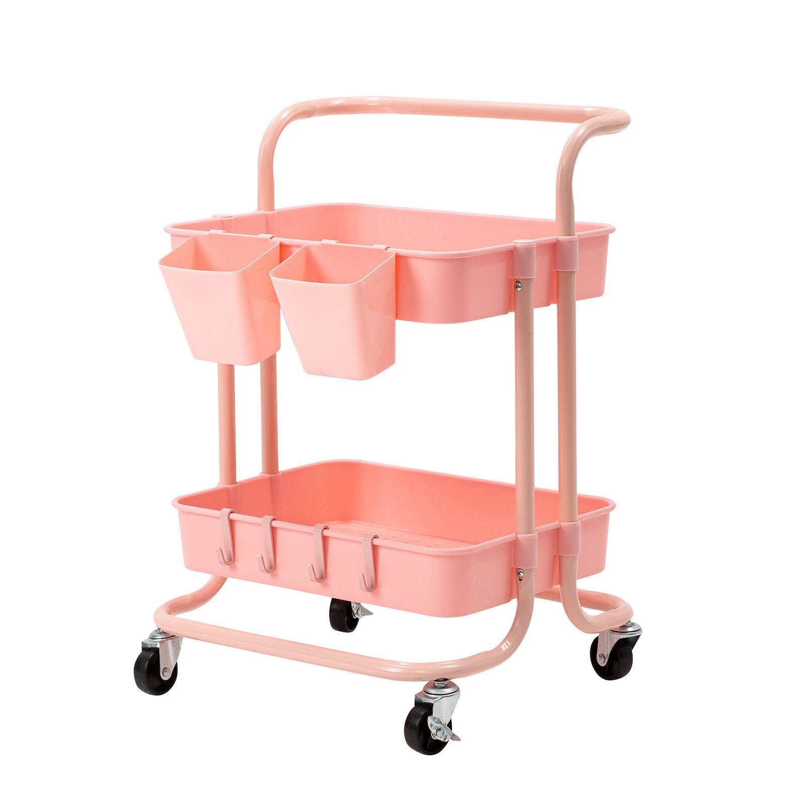 Kandoka 2 Tier Pink Trolley Cart Storage Utility Rack Organiser Swivel Kitchen