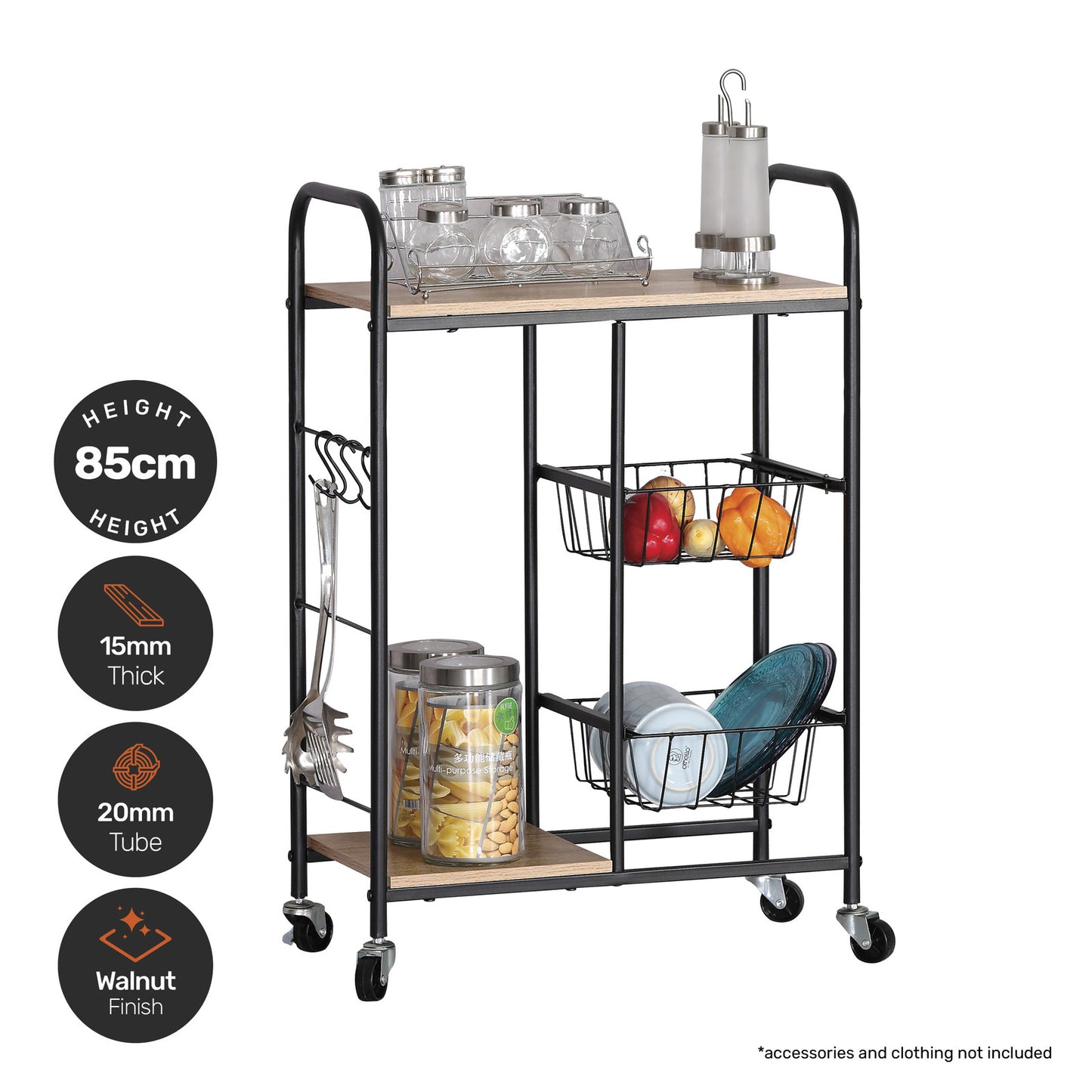 Home Master Kitchen Trolley 2 Tier Stylish Modern Industrial Design 85cm