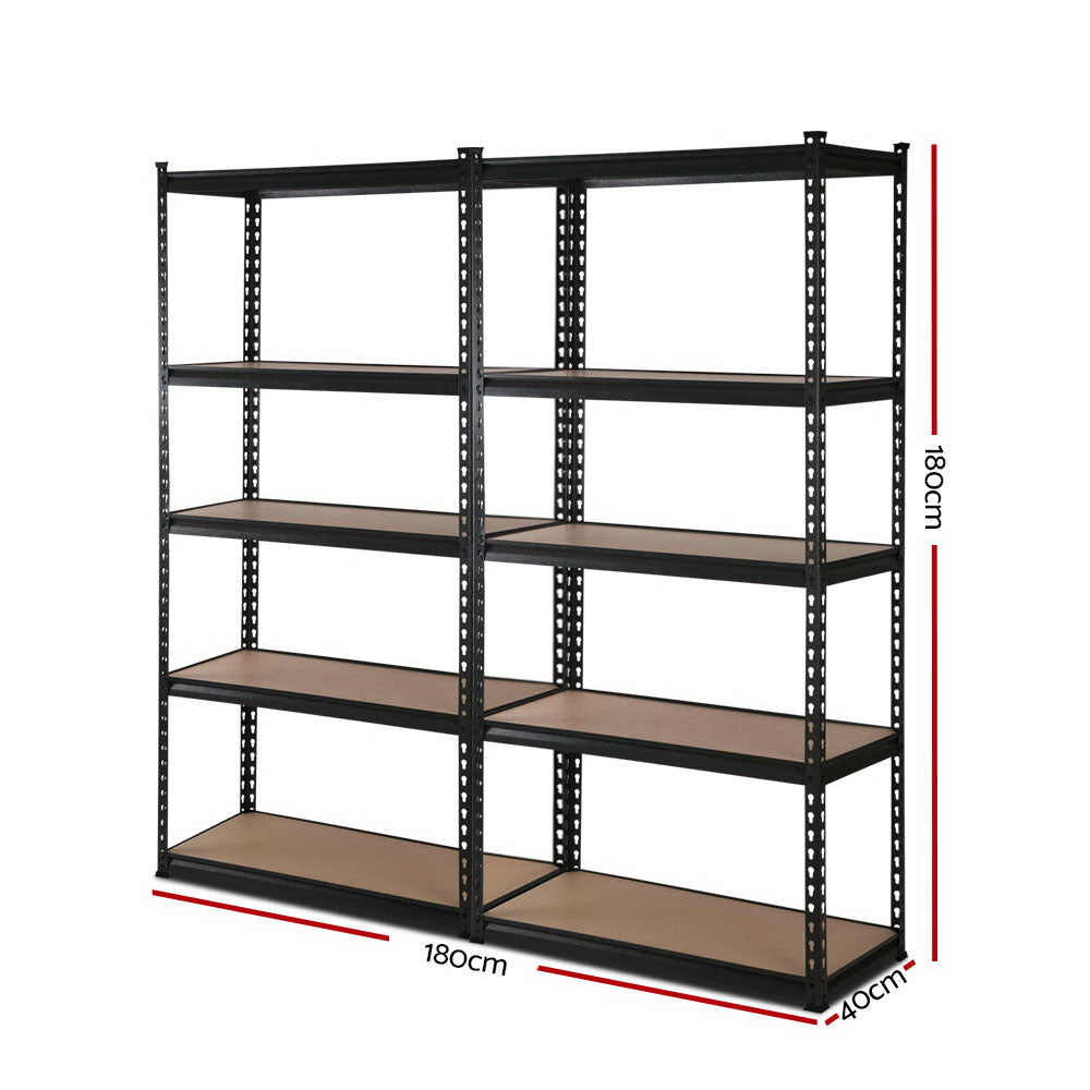 2x1.8M 5-Shelves Steel Warehouse Shelving Racking Garage Storage Rack Black